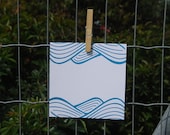 Japanese Waves / Set of 4 Simple, Modern, Sea Inspired, Turquoise, Blank Cards with Kraft Envelope