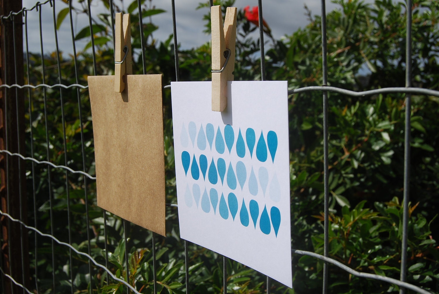 Droplets / Set of 4 Simple, Modern, Turquoise, Sea Inspired, Blank Cards with Kraft Envelope