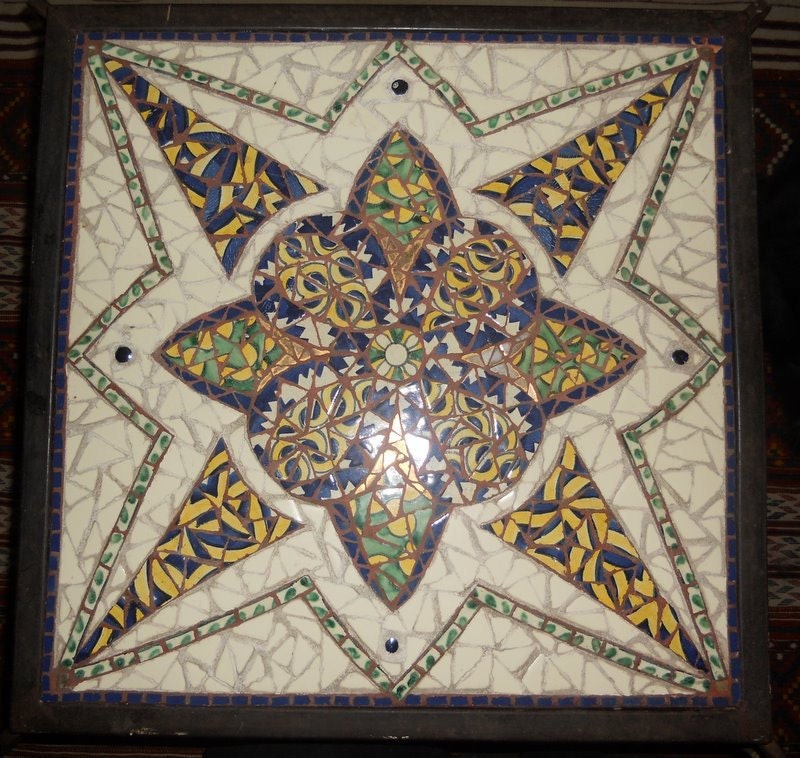 Fabulous Italianate mosaic and wrought iron table, shabby chic rusty wrought iron, ceramic mosaic