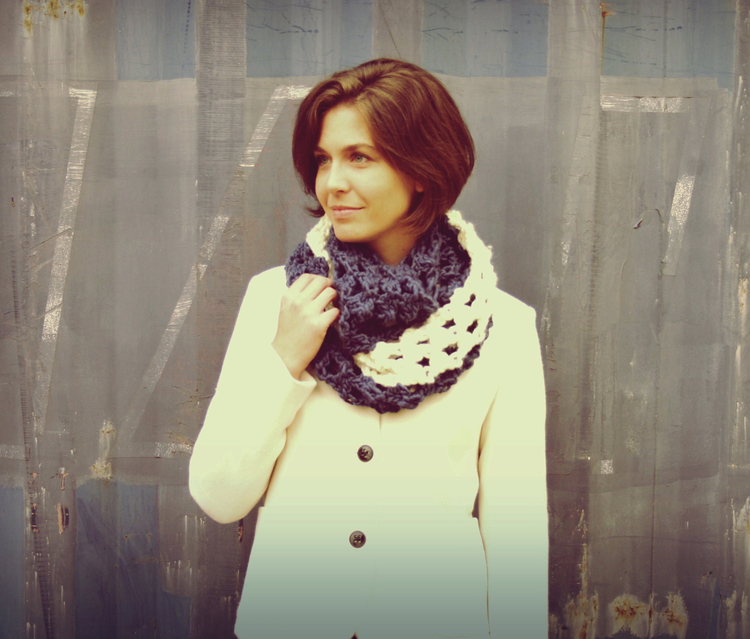 Cowl Crochet Pattern - Color Block Lover's Knot Cowl Crochet Pattern