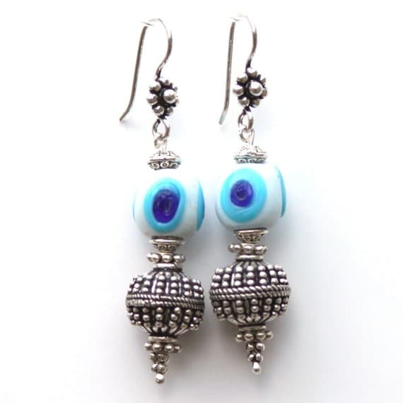 Byzantine Beauty Earrings - Handmade Glass Evil Eye Bead