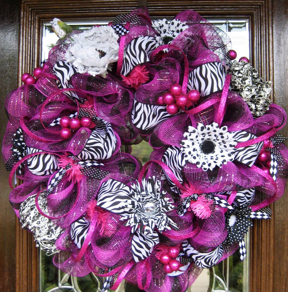 Deco Mesh HOT PINK and ZEBRA Wreath
