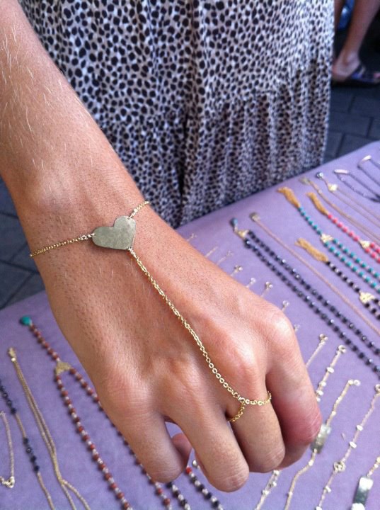 Heart Hand Chain - ring/bracelet - slave bracelet. 14kt gold filled