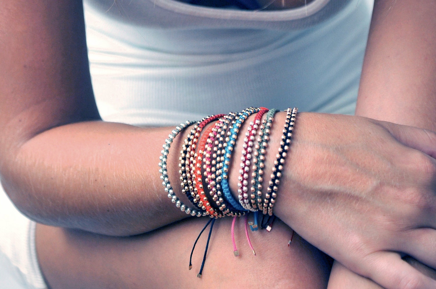 1 colorful beaded Arm Party bracelet mixed colors 14kt gold filled