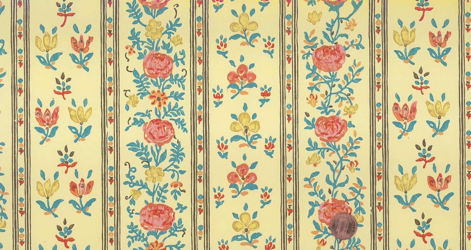 Vintage 1960s Wallpaper-Elegant Floral Stripe-Schumacher