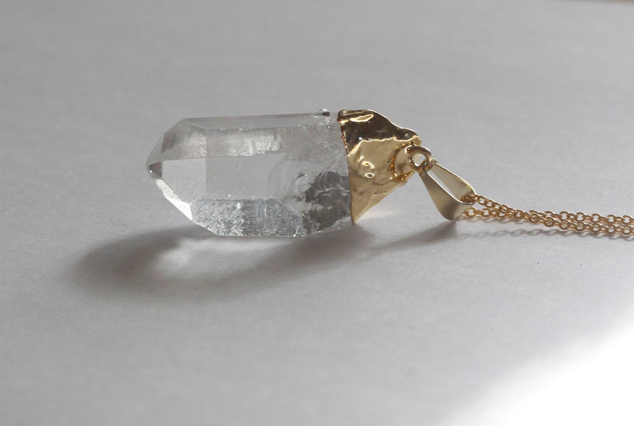 Gold dipped quartz pendant // Gold plated chain // crystal necklace // Fall Jewelry