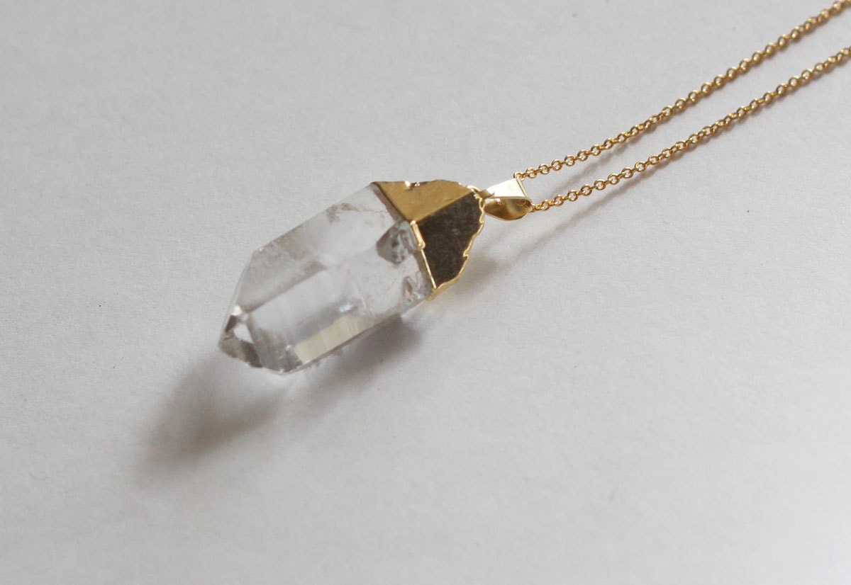 Gold dipped quartz pendant // Gold plated chain // crystal necklace // Fall Jewelry