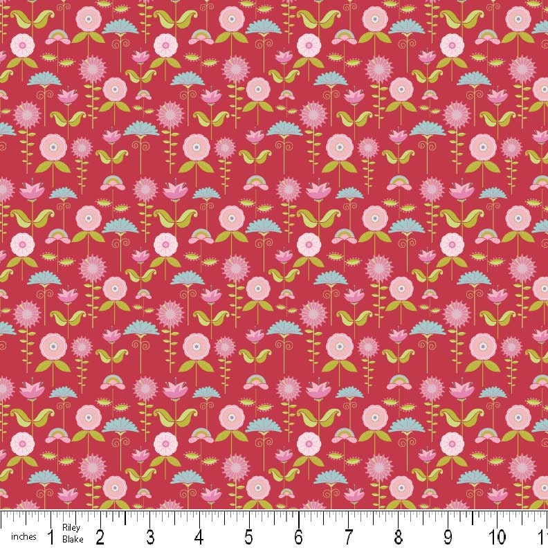 Love Birds by Deena Rutter for Riley Blake, Garden Cranberry, SKU C7093, 1 yd
