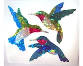 Rare Vintage Hambly Glitter Hummingbird Stickers 80's - 2 Squares
