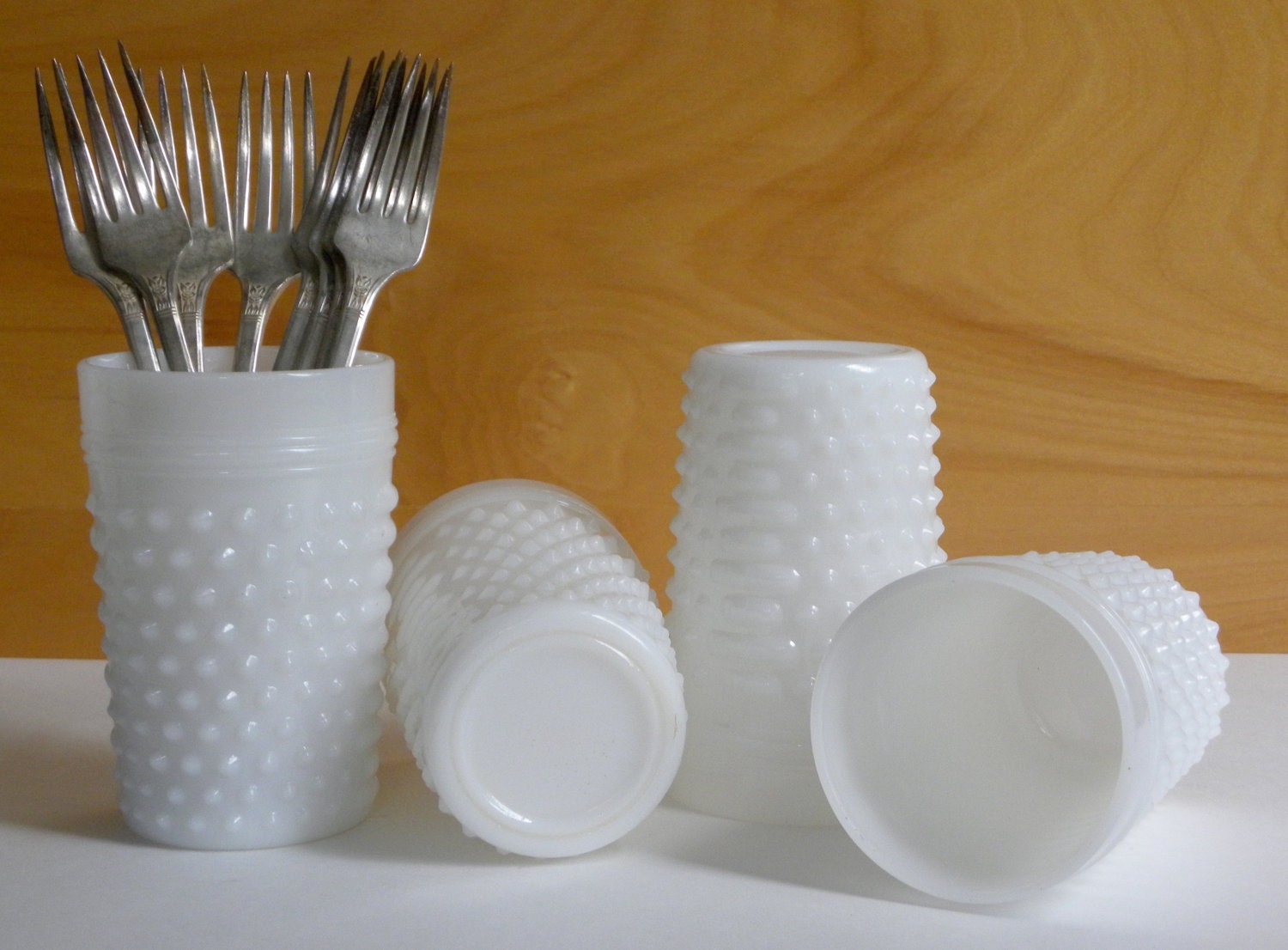 Set of 4 Hobnail Milkgass Glasses