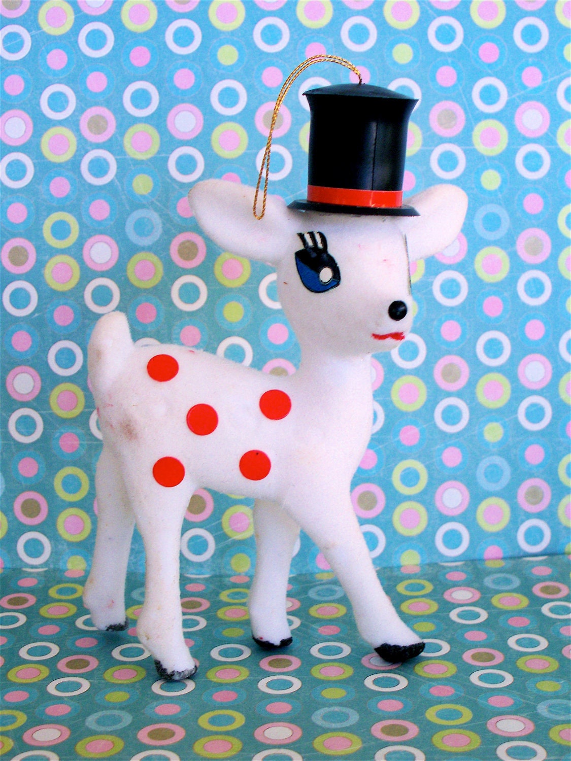 Super Cute Vintage Kitsch Plastic Deer with Top Hat