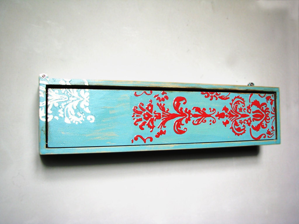Dusk Blue Teabag holder  coral red, orange and teal, and ivory white, multisection, Summer must have, blue green