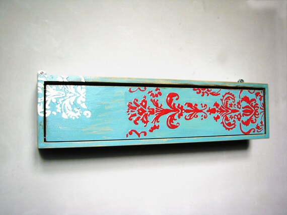 Dusk Blue Teabag holder  coral red, orange and teal, and ivory white, multisection, Summer must have, blue green