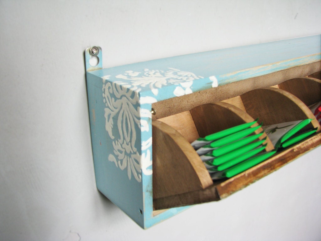 Dusk Blue Teabag holder  coral red, orange and teal, and ivory white, multisection, Summer must have, blue green