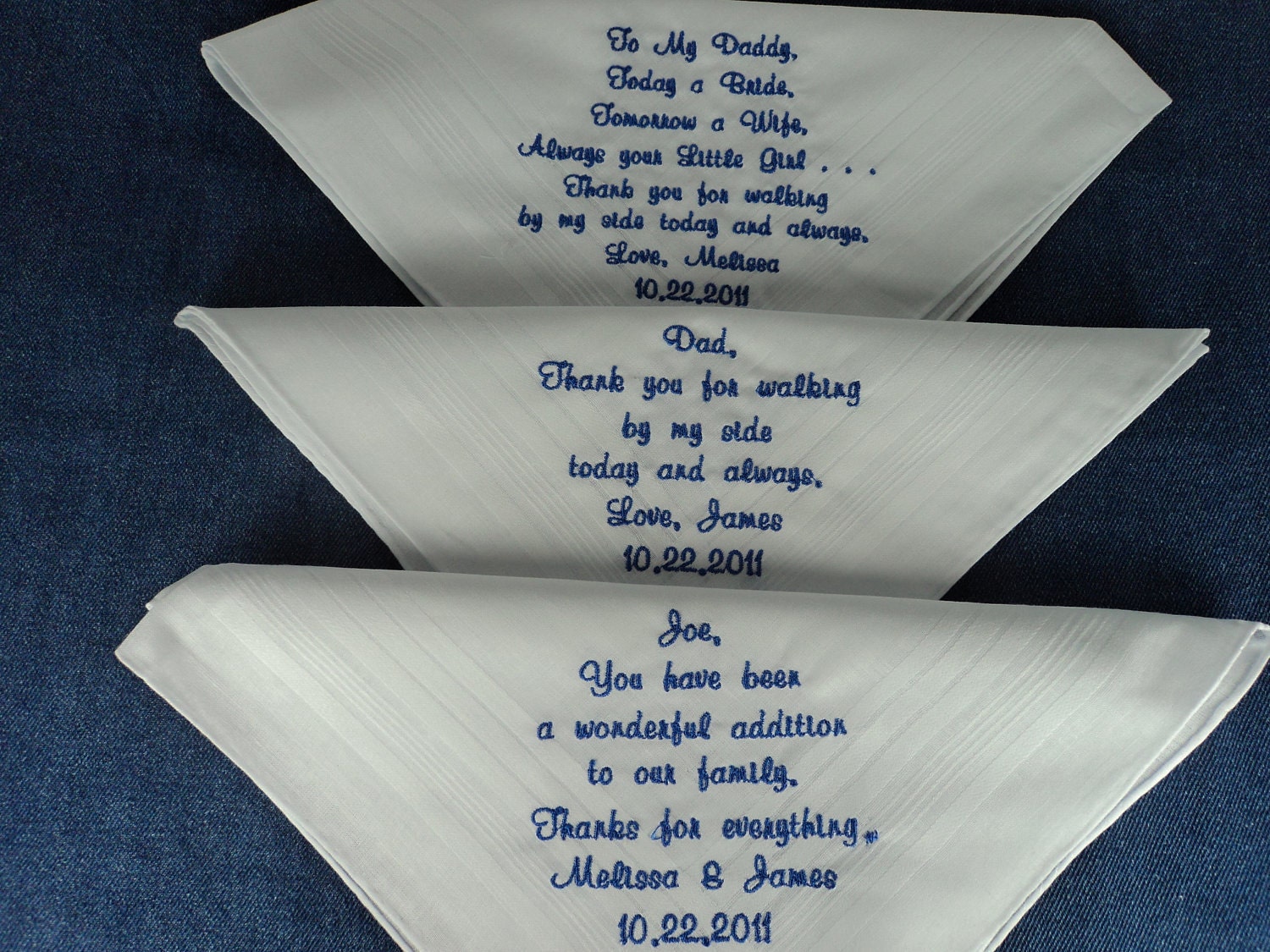 Man's Personalized Wedding Bridal Handkerchiefs from the Bride and Groom to Father of the Bride and Father of the Groom