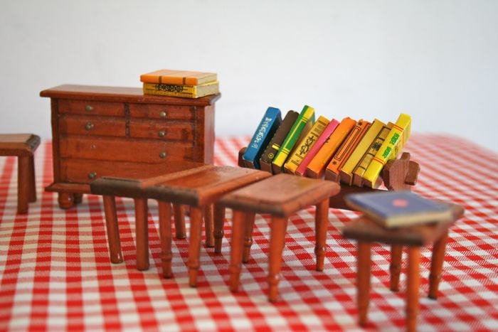 vintage doll house furniture - DINNING & LIVING room 11pc set