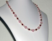 Handmade Rose Quartz, Pearl and Swarovski Crystal Necklace