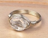 Wire Wrapped Ring- Sterling Silver Filled Wire with Clear Quartz Oval Stone - Any Size- Size 4, 5, 6, 7, 8, 9, 10, 11, 12, 13, 14