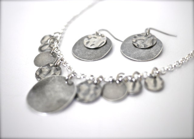 Brass necklace, gray necklace, necklace set, dangle necklace