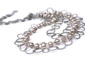 Brass long necklace, brass long chain necklace, pearl and chain necklace, brass circle chain necklace