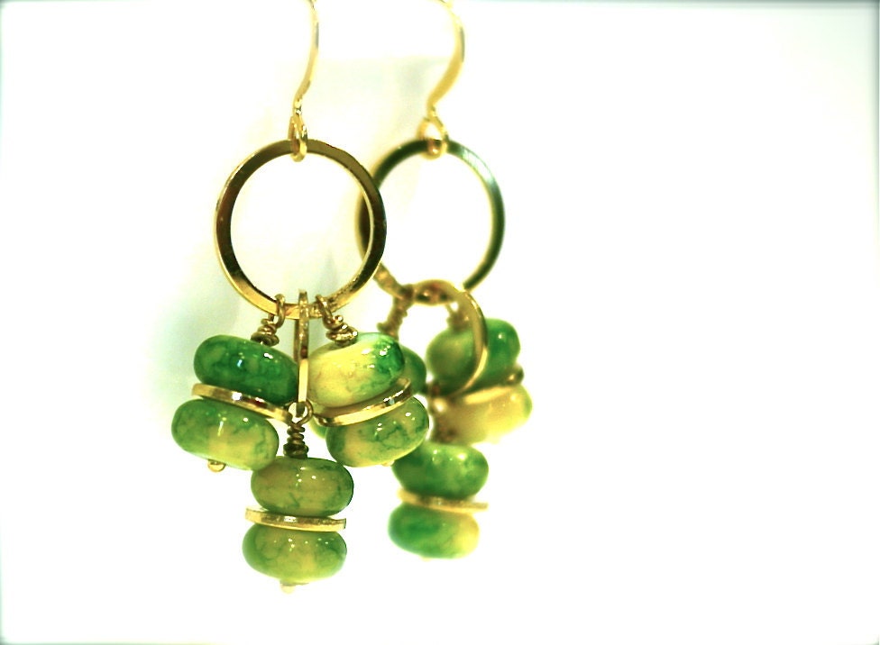 green earrings, dangle beaded green earrings