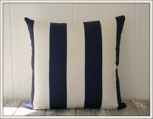 Vertical Stripe White/Navy Blue Pillow Cover / 20x20 / Free S&H