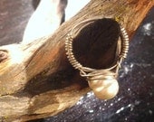 Unique Vintage Fresh Water Pearl Wrapped in Sterling Silver Ring SIZE 4