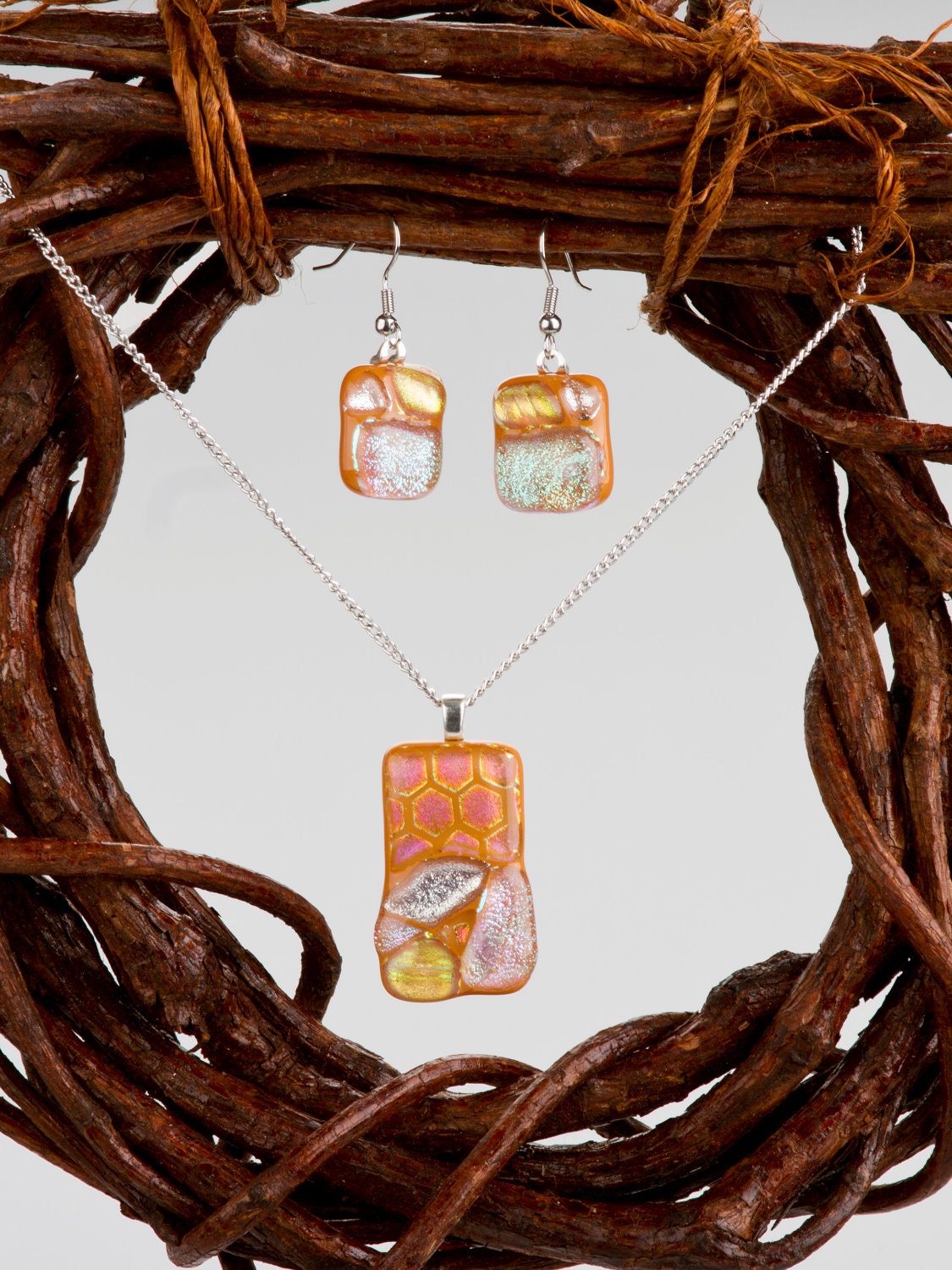 Earthtone Fused Glass Jewelry Set