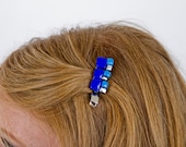 Starry Night Hair Clip with Blue and Silver Fused Dichroic Glass
