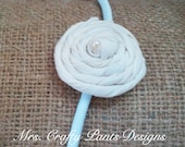 Fabric Flower Headband, Cream Rosette with Pearl, Elastic