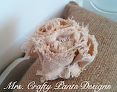 Fabric Flower Brooch, Burlap Shabby Chic