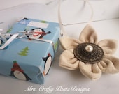 Vintage Burlap Ornament, Fabric Flower, Up-cycled, Home Decor