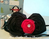 Rosette Trio Headband, Black and Red, Fabric Flowers, Elastic