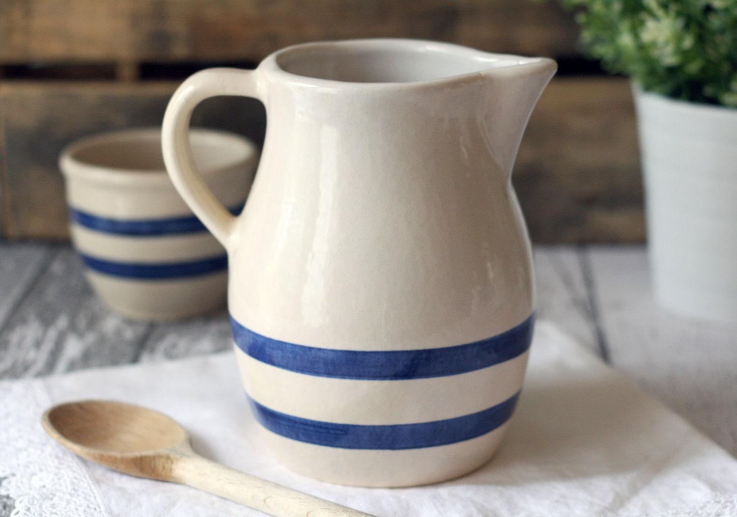 Vintage Farmhouse Pitcher and Butter crock - Robinson Ransbottom Stoneware