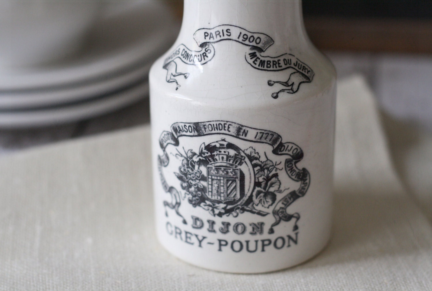 Antique French Dijon Grey Poupon Mustard Jar/Crock - by Digoin & Sarreguemines - circa 1900's - RARE