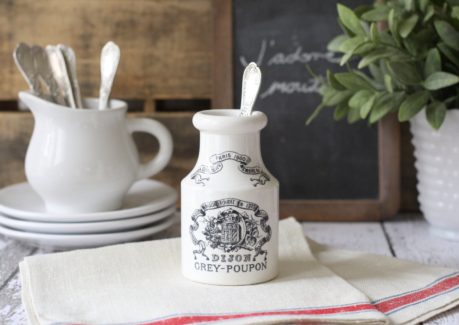 Antique French Dijon Grey Poupon Mustard Jar/Crock - by Digoin & Sarreguemines - circa 1900's - RARE
