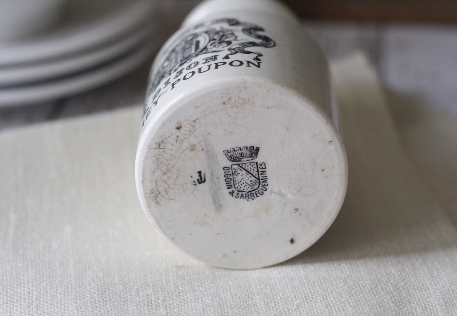 Antique French Dijon Grey Poupon Mustard Jar/Crock - by Digoin & Sarreguemines - circa 1900's - RARE