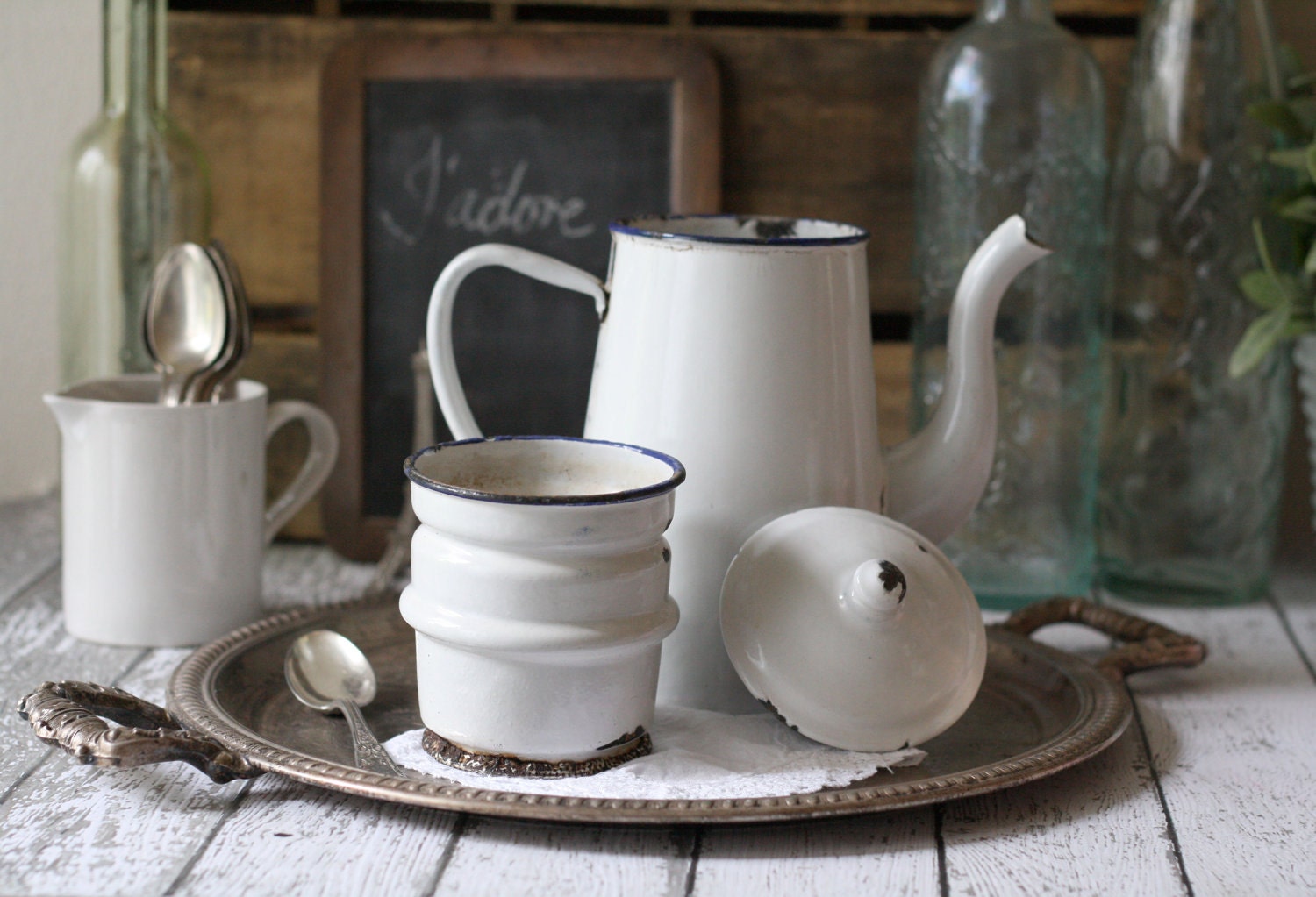 Vintage French Enamelware Coffeepot (Biggin) - circa 1930's