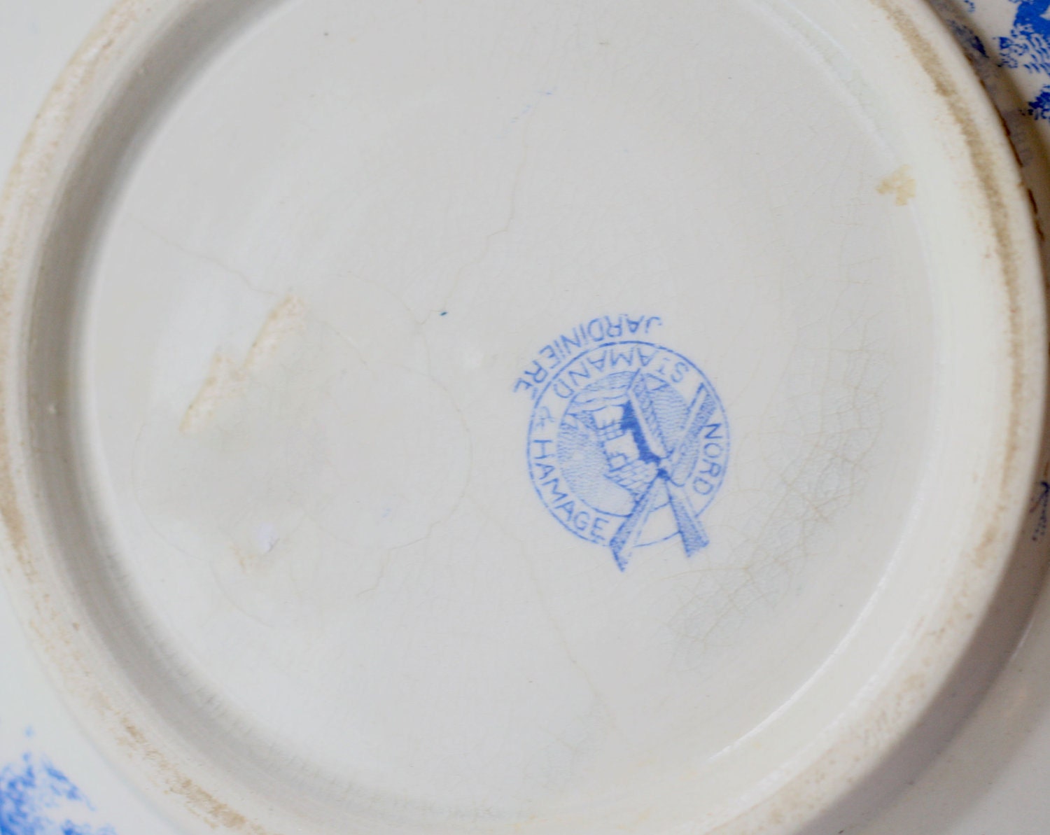 Antique French Blue Transferware Pitcher - Floral - Jardiniere - by Saint Amand - circa 1890's