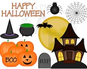 Halloween Haunted House digital clip art set, clipart personal and commercial use digital download