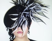 Black and Ivory silk fascinator hat with silk organza lily's