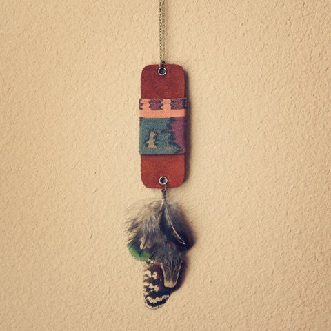 fionna. a suede and feather ikat necklace.