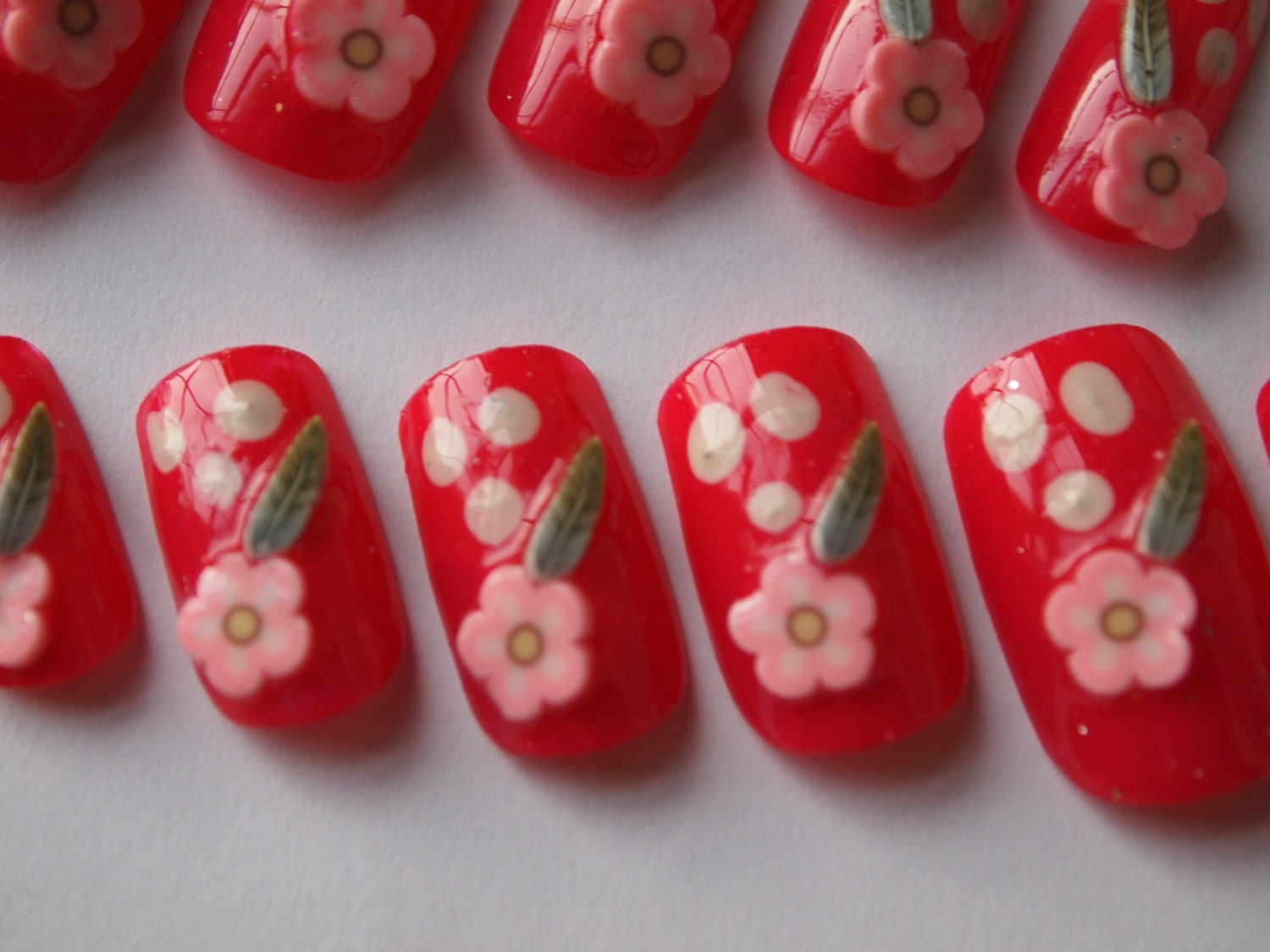 3D Japanese Style Pink Cream nails "Vintage Garden" SIZE A