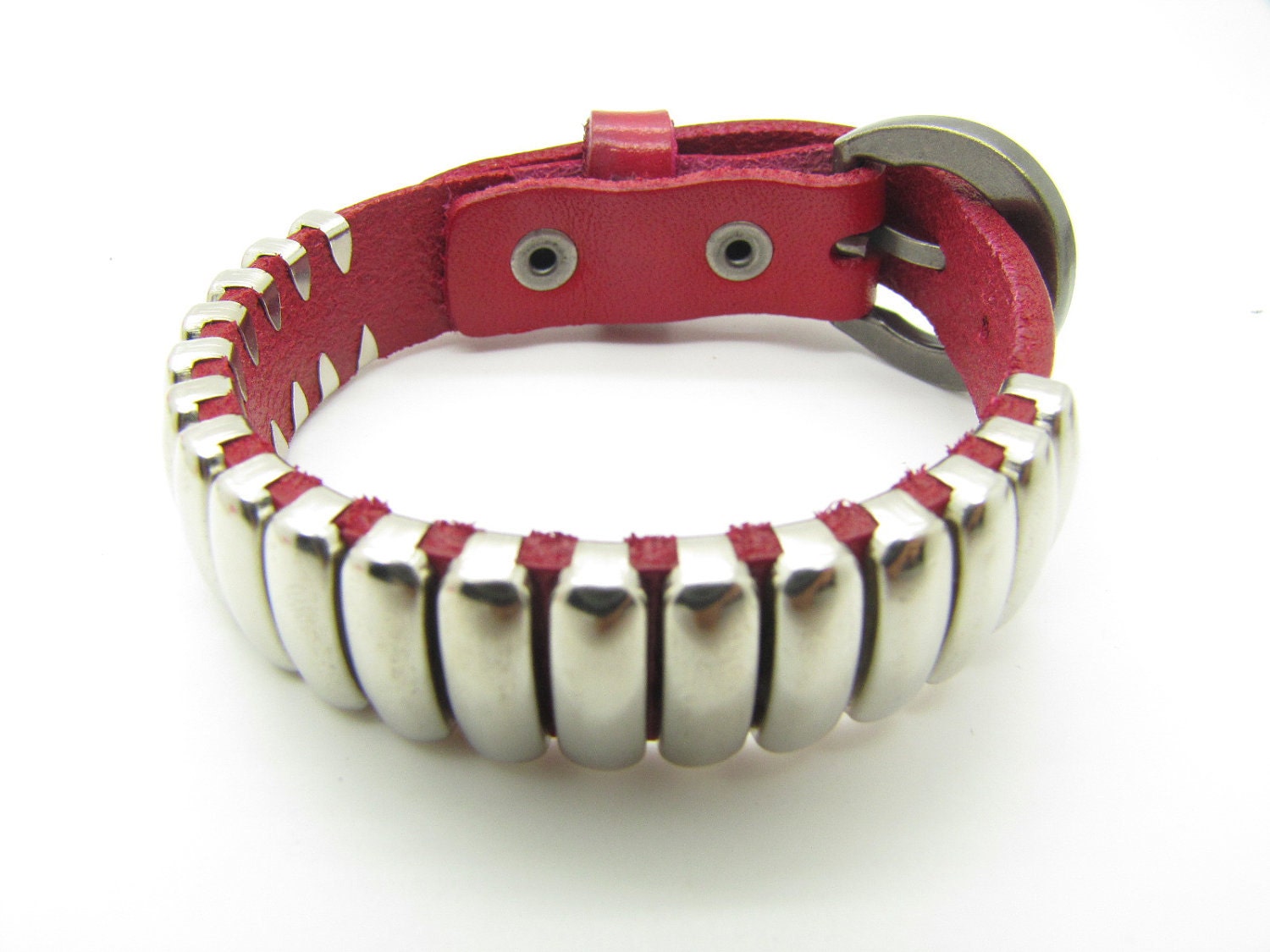 PINK Leather Bracelet and stainless steel rivet /alloy Buckle Bracelets/Couple Bracelet mens bracelet women brecelet unisex bracelet 743S