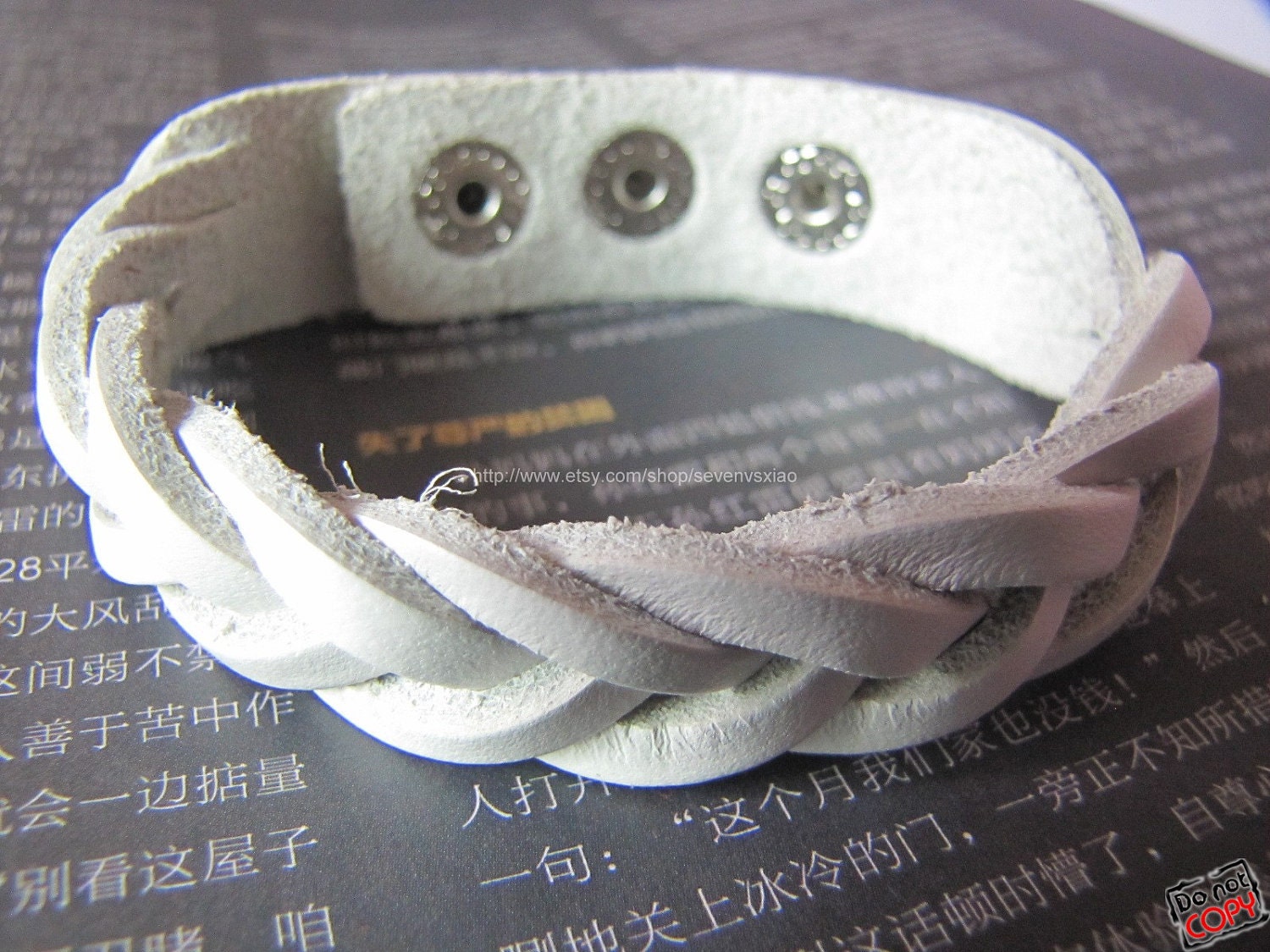 Cool White Leather Bracelet With Metal Buckle Adjustable 412S