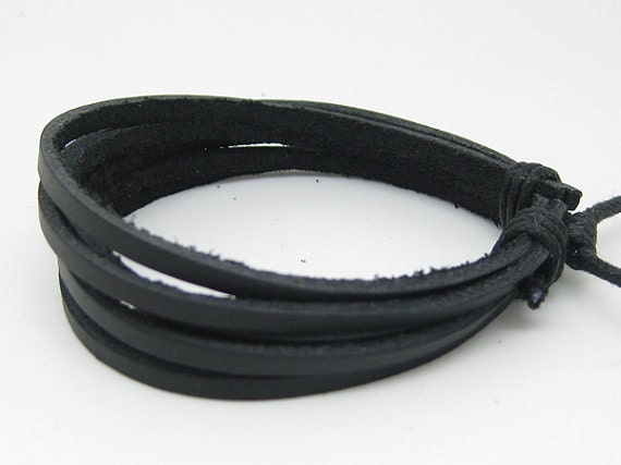 Cuff Bracelet With 6 PCS Black Leather Woven 114S