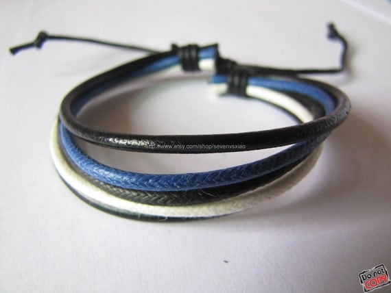 Adjustable High Fashion/Hip Hop Leather And Multicolour Cotton Rope Woven Bracelets 405S