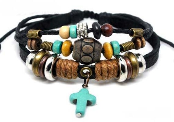 Adjustable Couple bracelets Cuff made of Leather Ropes and Color Wooden Beads unisex bracelet cuff bracelet Jewelry Bangle bracelet  716S