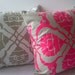 Aqua Door Designs Cushion cover in Floral A. Fluro pink design on sand/beige Linen/Cotton 42cmx42cm
