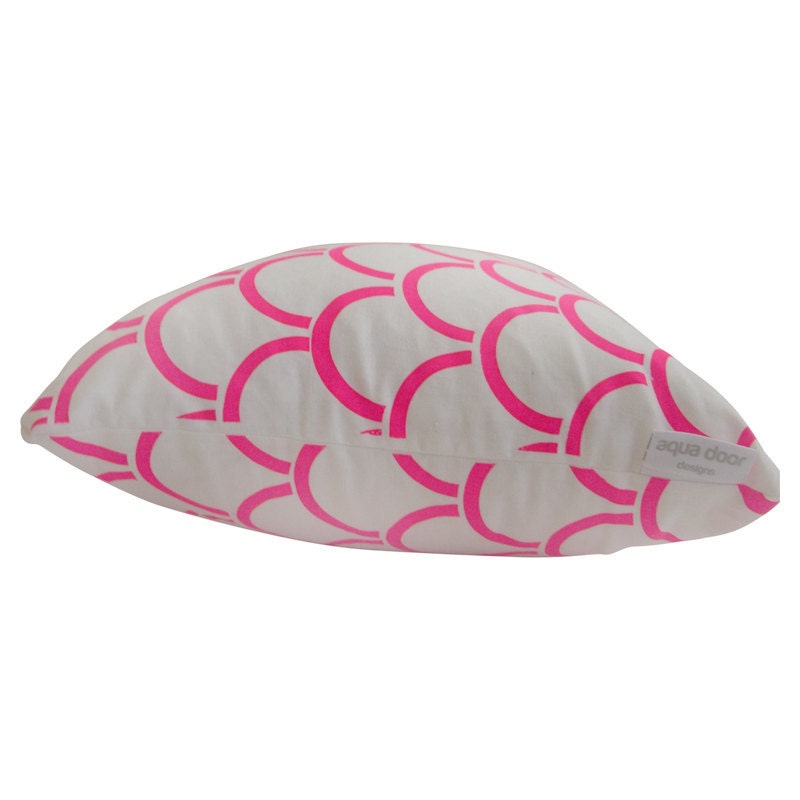 Cushion cover Arches design. Fluro pink design on white Linen/Cotton 42cm x 42cm